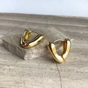 NEW ~ Anthropologie Puffed Gold Huggie Hoop Earrings